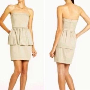 BCBG MaxAzria Khaki Peplum Strapless Dress